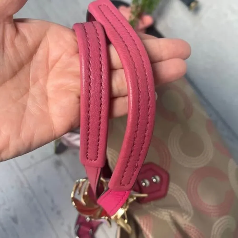 Coach Signature Ashley‎ Dotted Op Art Satchel Dot Pink and Tan Handbag F20049